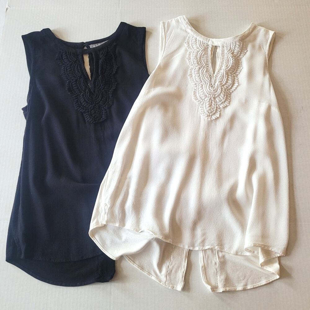 Daniel Rainn Lot of 2 Sleeveless Tops Size M Black White Lace Front Office Boho